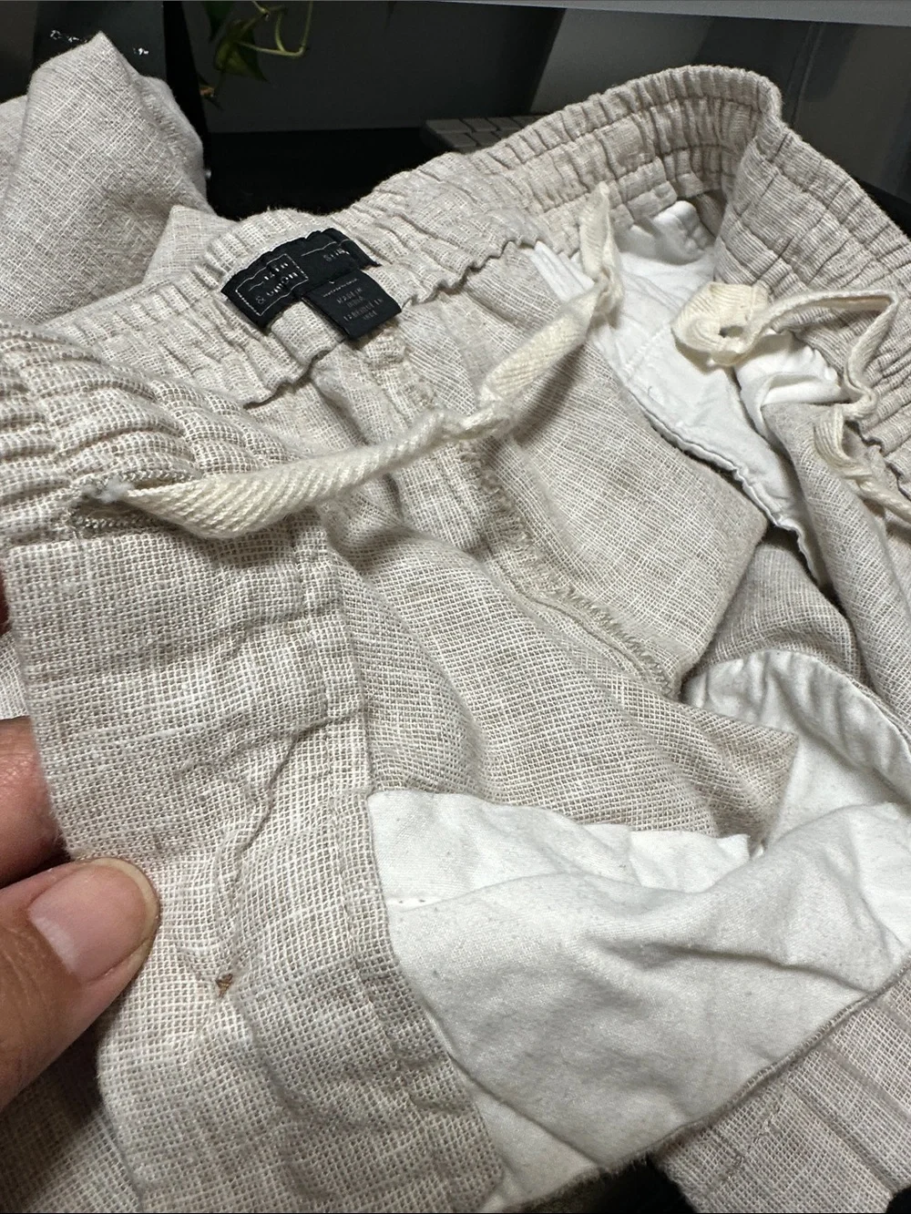 14th & Union Elastic Waist Linen Blend Trim Fit Pants Sz L